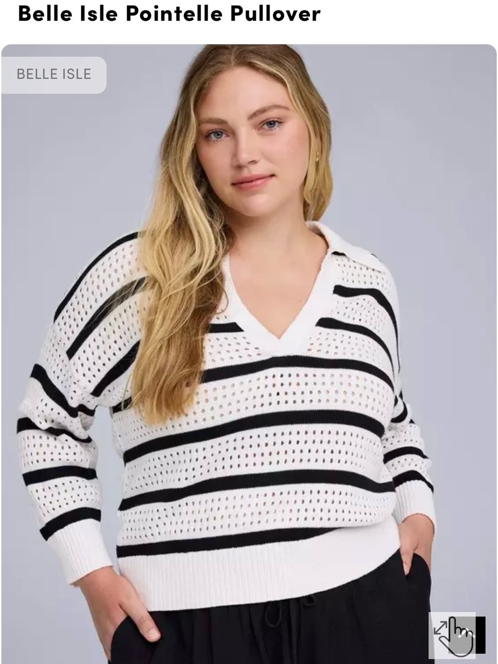 torrid White and Black Striped Pointelle V-Neck Sweater